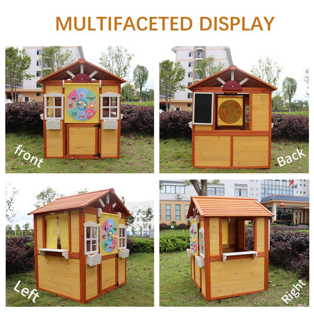 Natural Outdoor Wood Playhouse with Working Doors Windows LN20233338