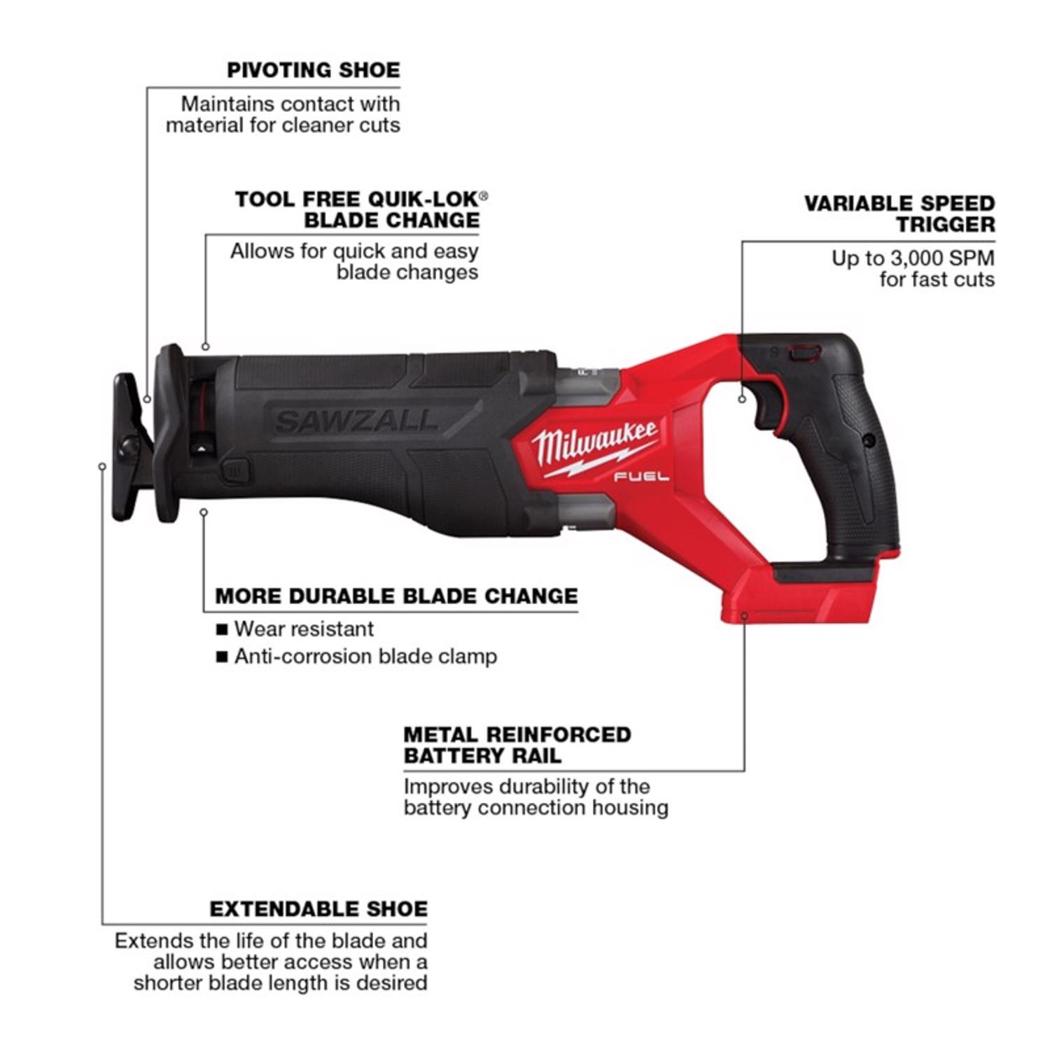 MW M18 FUEL SAWZALL 18 V Cordless Brushless Reciprocating Saw Tool Only