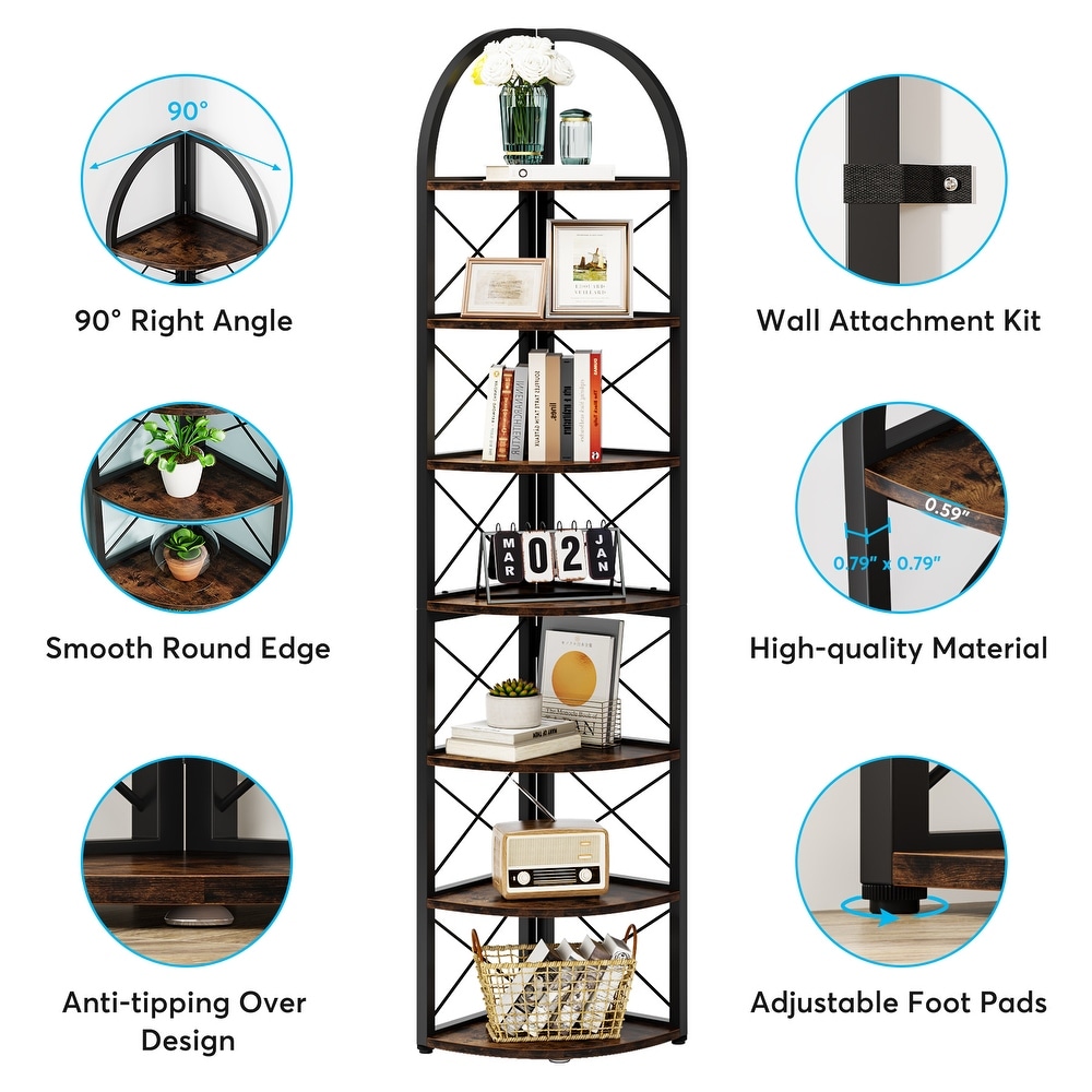 6 Tier/7 Tier Corner Shelf  Tall Corner Bookshelf  Freestanding Display Book Shelf