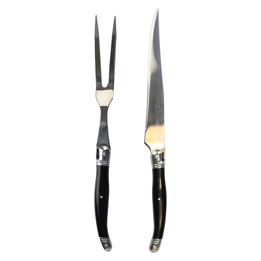 Laguiole Inspired Carving Fork and Knife with 18/10 Stainless Steel  Natural Wood Handles   2 piece