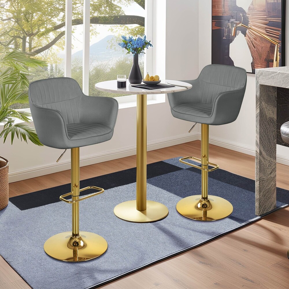 Moasis Velvet Swivel Bar Stools with Adjustable Height and Gold Stainless Steel Base