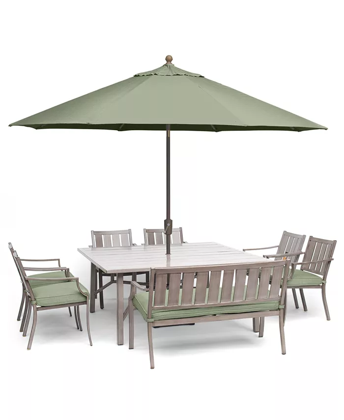 Agio Wayland Outdoor Aluminum 8-Pc. Dining Set (64 Square Dining Table 6 Dining Chairs and 1 Bench)