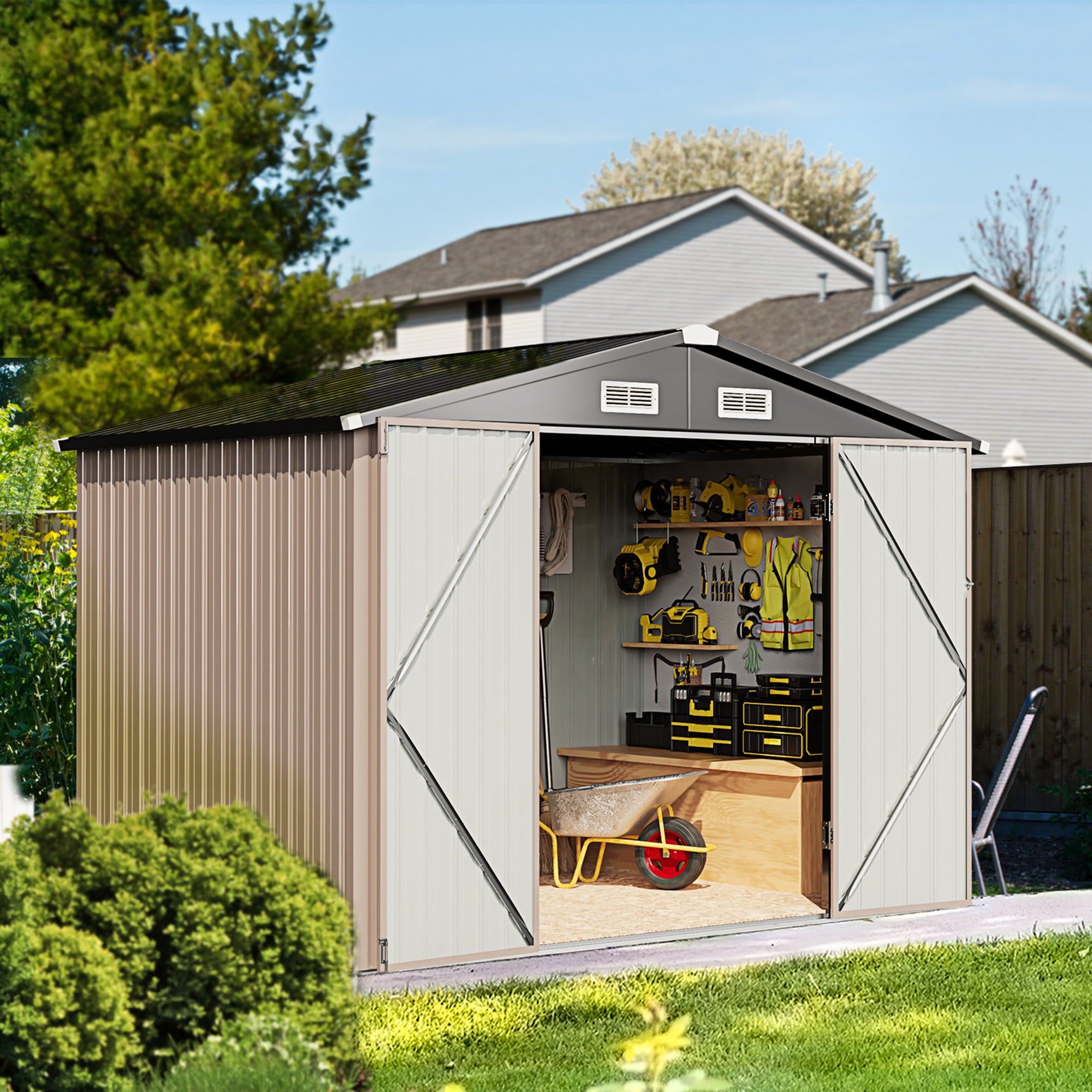 AOXUN 8' x 6' Metal Shed Outdoor Storage Shed Garden Utility Tool Shed with Door & Lock for Backyard, Garden