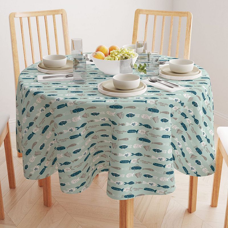 Round Tablecloth， 100% Polyester， 60 Round， Doodle Fishes