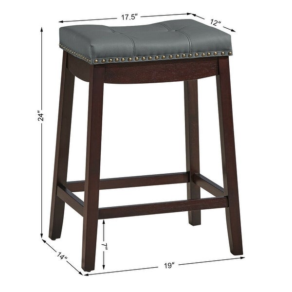 Gymax Set of 2 Nailhead Saddle Bar Stools 24'' Counter Stools Brown - See Details