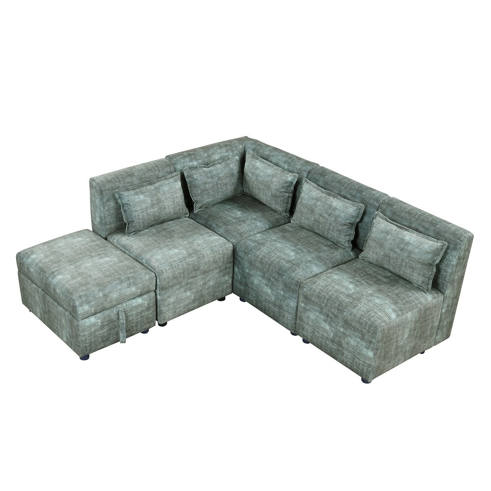 L shape Sectional Sofa Sets Chenille Corner Sofa with Ottomans