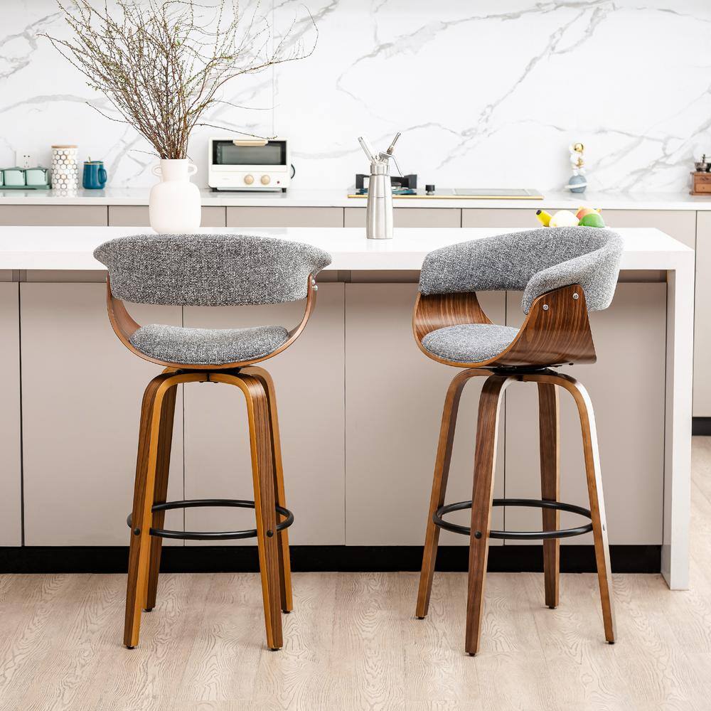 Glitzhome Mid-Century Modern Walnut Swivel Bar Stool (Set of 2) 2000900008