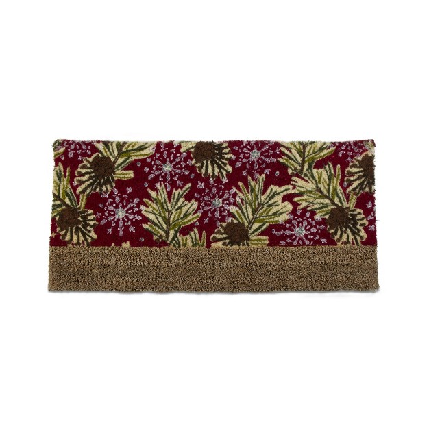 Tis Season Rectangle Indoor And Outdoor Estate Coir Door Welcome Mat Yellow Flowers On Burgundy Background