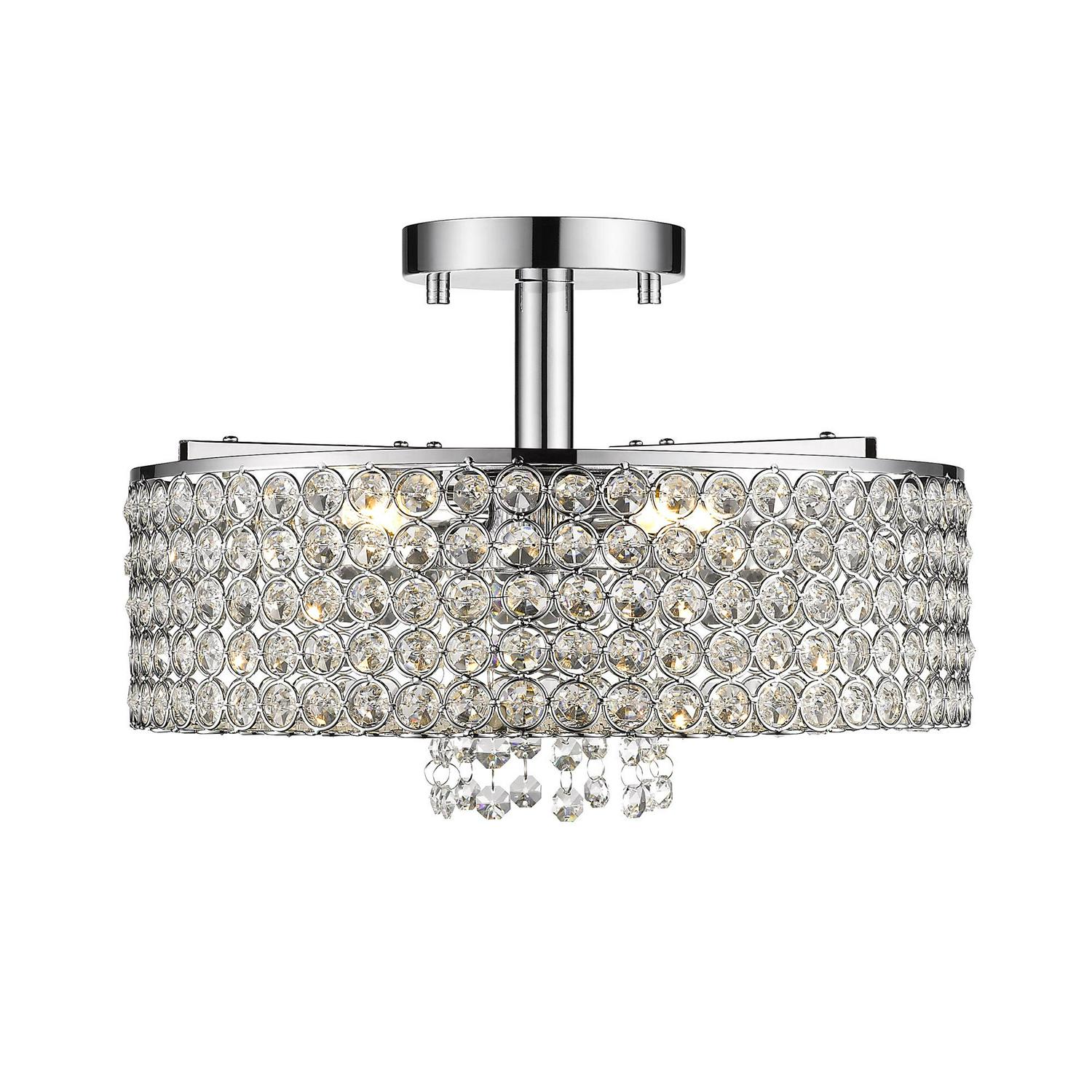 Ove Decors Monaco Crystal 5-Light Semi Flush Mount Chandelier， Chrome