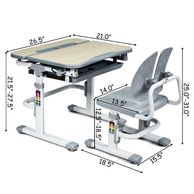 Costway Children Desk Chair Set Adjustable Study Table Drawer