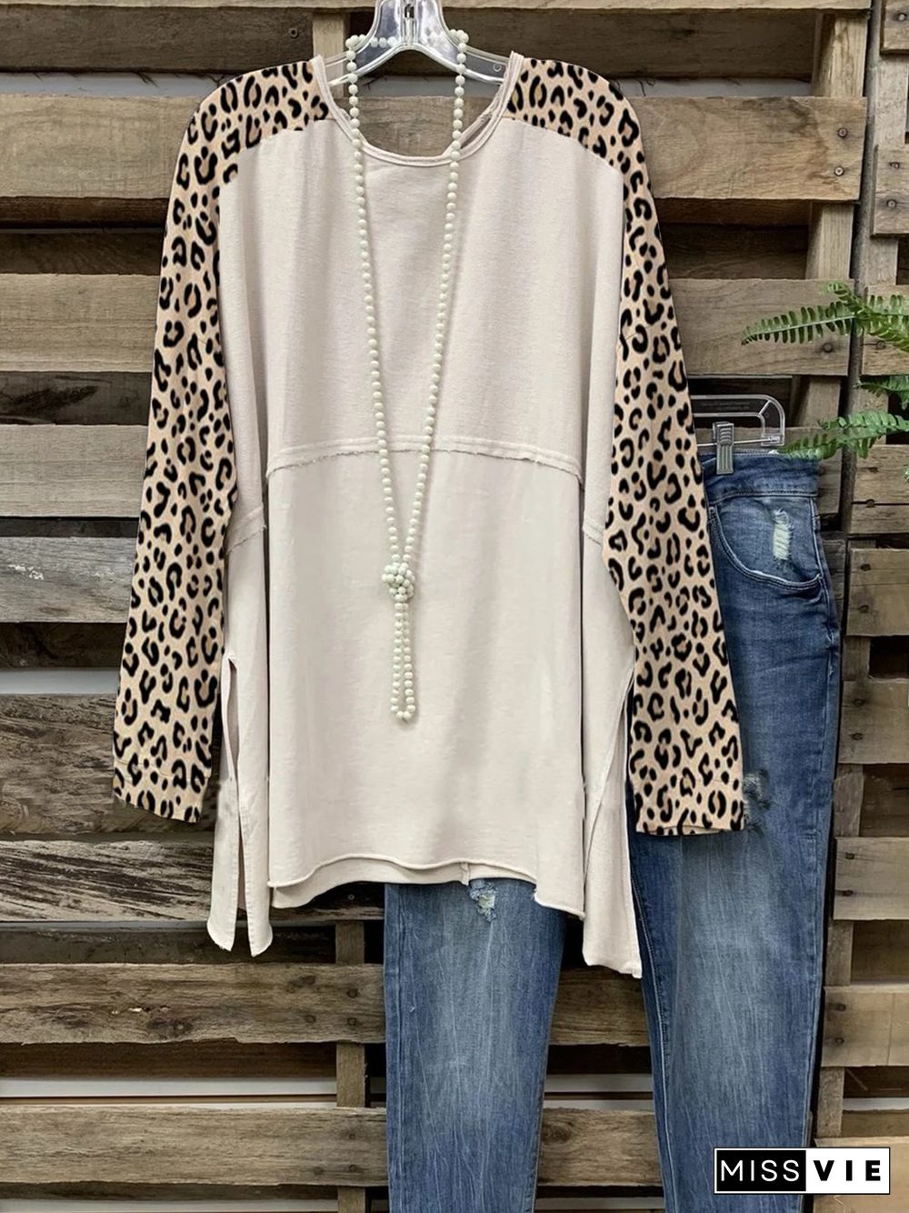 Apricot Printed Casual Long Sleeve T-shirt