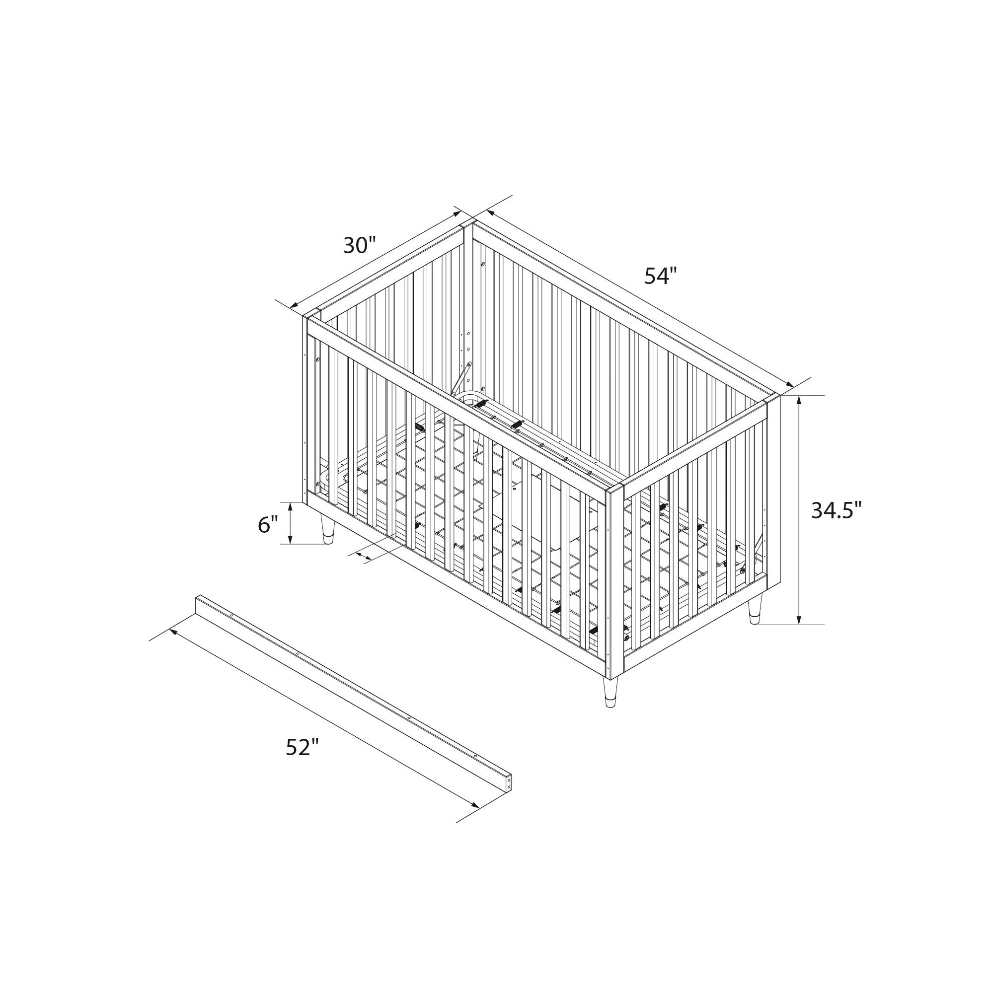 Little Seeds Rowan Valley Flint 3 in 1 Crib, Gray with Metal Legs