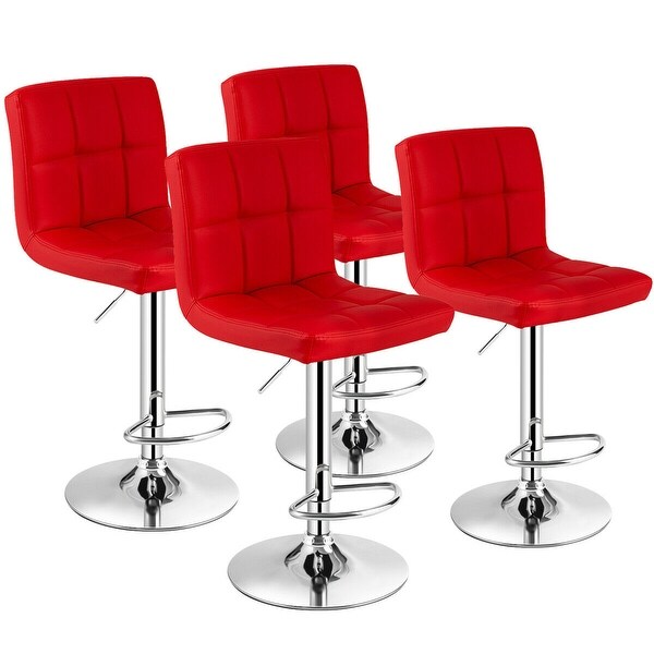 Gymax Set of 4 PU Leather Bar Stool Swivel Bar Chair w/ Adjustable - 17'' x 16'' x 38'' - 46'' (L x W x H)