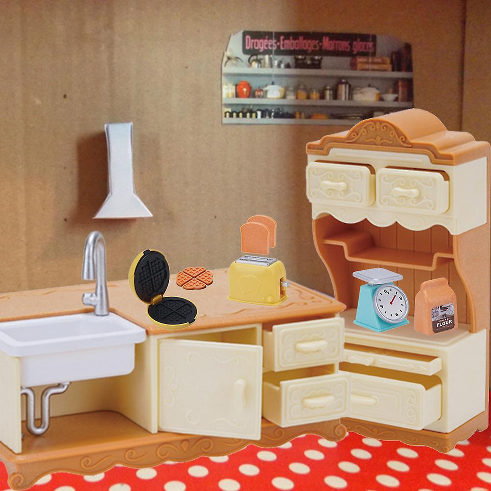 Furniture Model Toy Miniature Doll House Kitchen Cabinet Sink Baking Set Simulation Kitchen Utensils