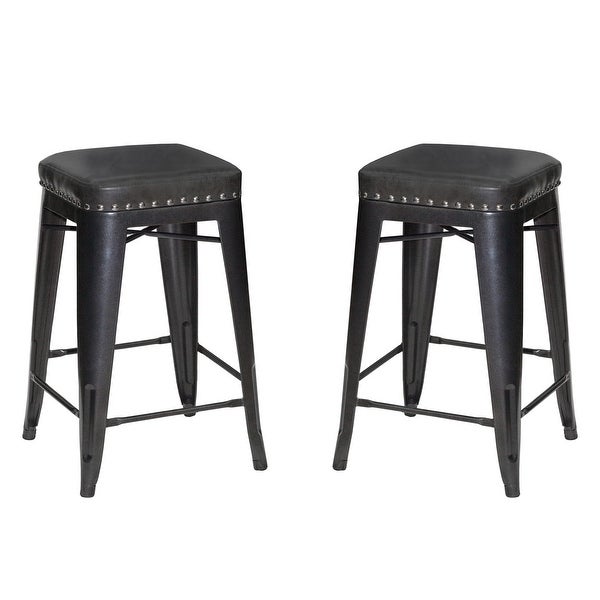 Carbon Loft Halstead Graphite Metal and Faux Leather Counter Stool - Set of 2