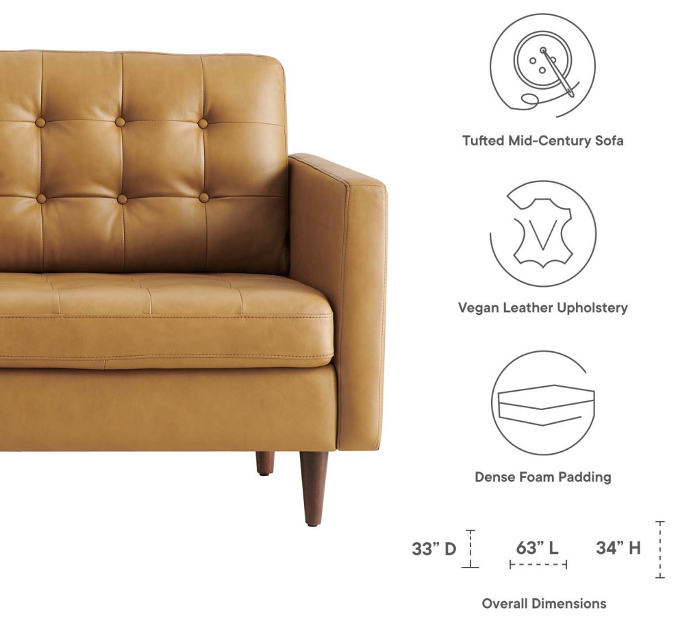 Exalt Tufted Vegan Leather Loveseat  Tan   Midcentury   Loveseats   by VirVentures  Houzz