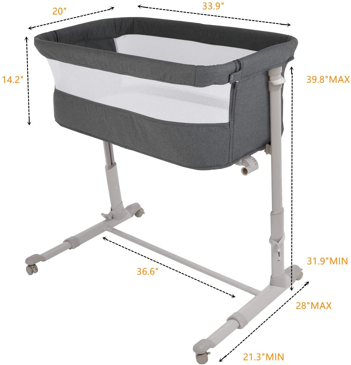 Pirecart Baby Bassinet Bedside Sleeper Infant Portable Travel Bassinet Crib W/ Wheels