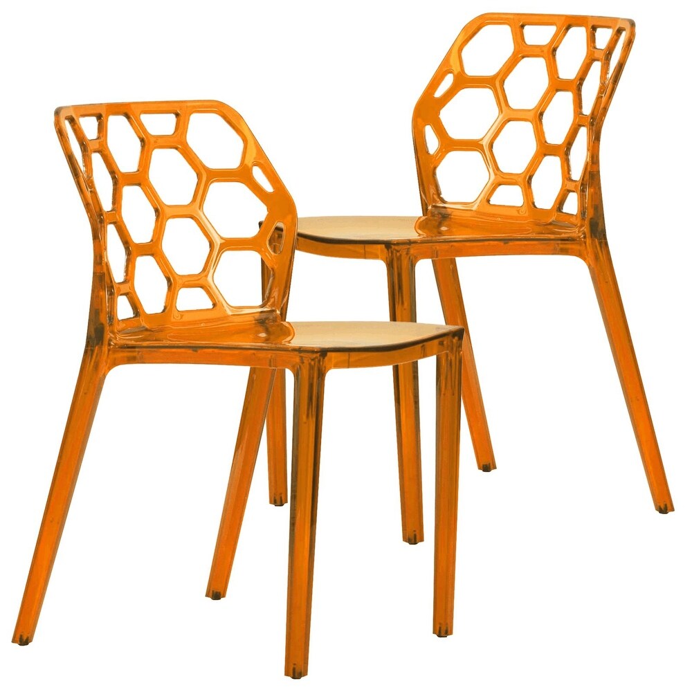 Dynamic Honeycomb Plastic Stackable Dining Side Chair Set of 2 by LeisureMod