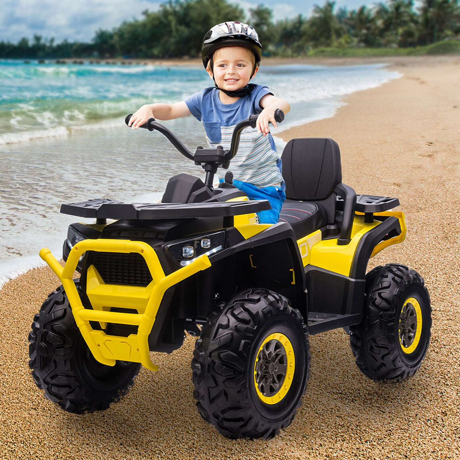 Kids ATV Ride On ATV 12V Battery Powered Electric Vehicle 4 Wheeler Quad High/Low Speeds with LED Light, Music, Horn, USB/TF/MP3 for Boys & Girls Gift