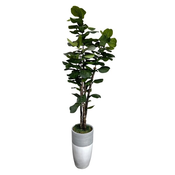 Handmade 7' Artificial Fig Tree Deluxe in Elegant Grey and White Fiberglass Planter