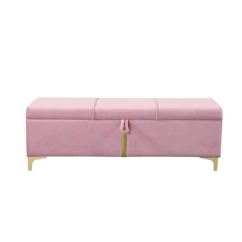 Elegant Upholstered Storage Ottoman Storage Bench with Metal Legs for Bedroom Living Room Fully Assembled Except Legs