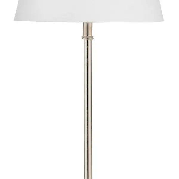 Marble Table Lamp with Wide Nickel Bottom， White and Silver