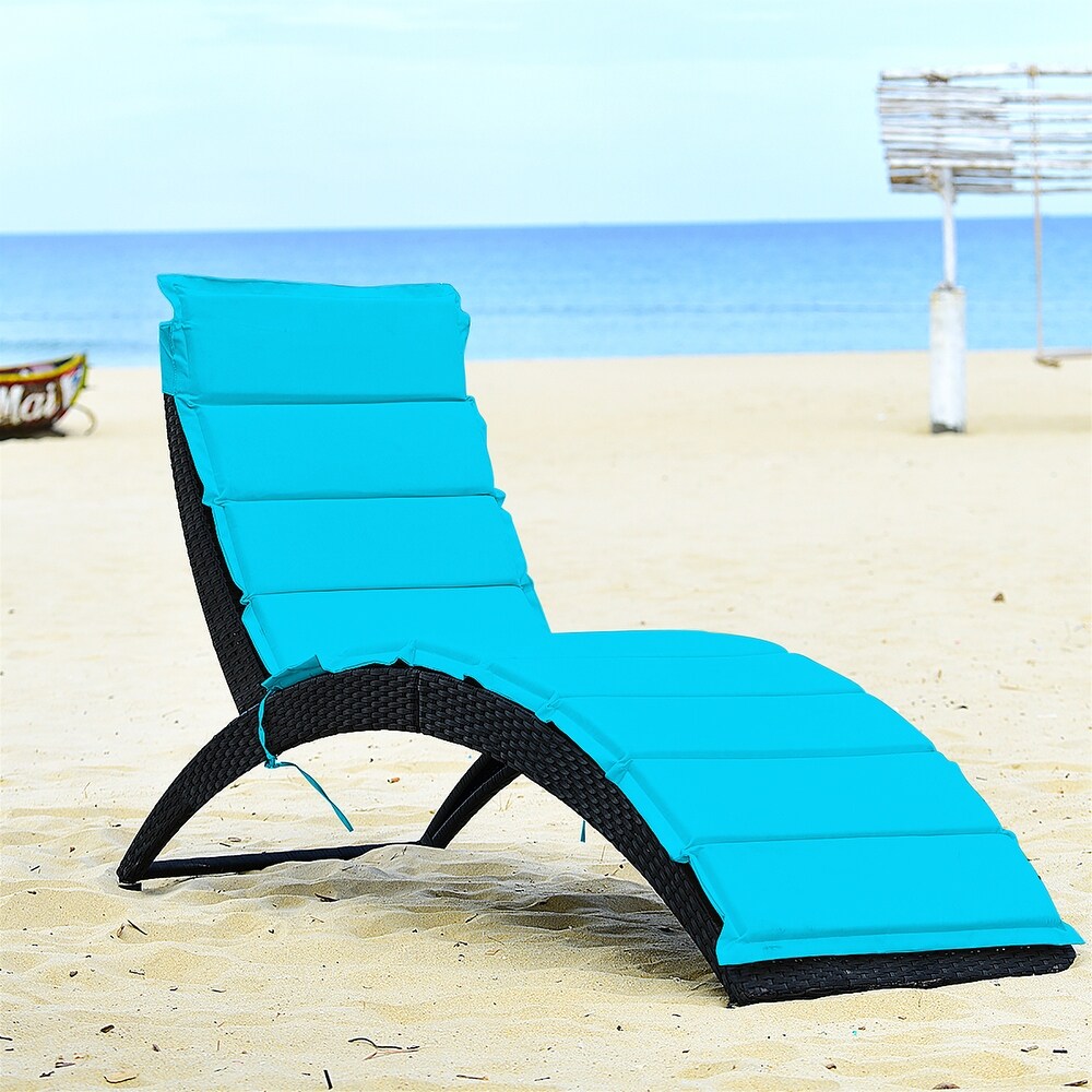 Costway 2PCS Folding Patio Rattan Lounge Chair Chaise Cushioned