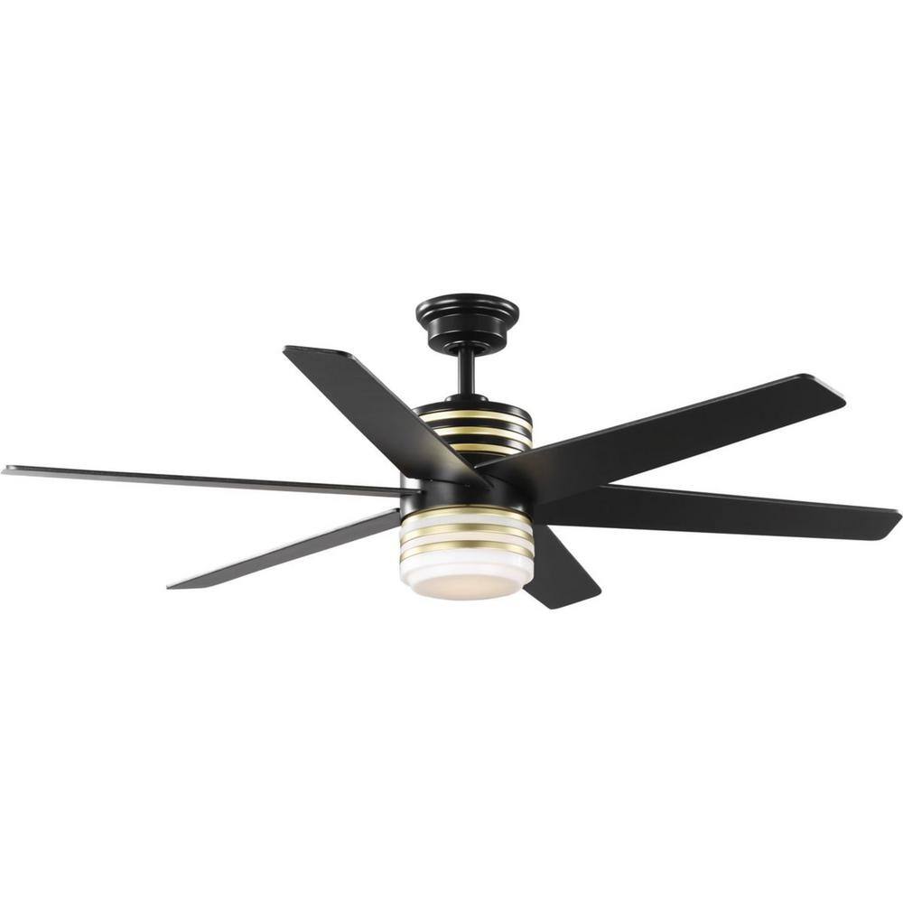 Progress Lighting Carrollwood 56 in. Indoor 6-Blade Matte BlackChestnut LED DC Motor Contemporary Ceiling Fan with Remote Control P250074-31M-30