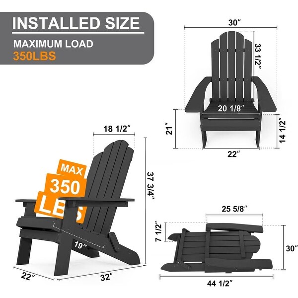 WINSOON 3-Piece All Weather HIPS Outdoor Folding Adirondack Chairs and Table Set - Overstock - 35542035