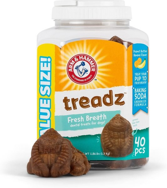 Arm and Hammer Treadz Fresh Breath Peanut Butter Banana Flavor Dog Dental Chews