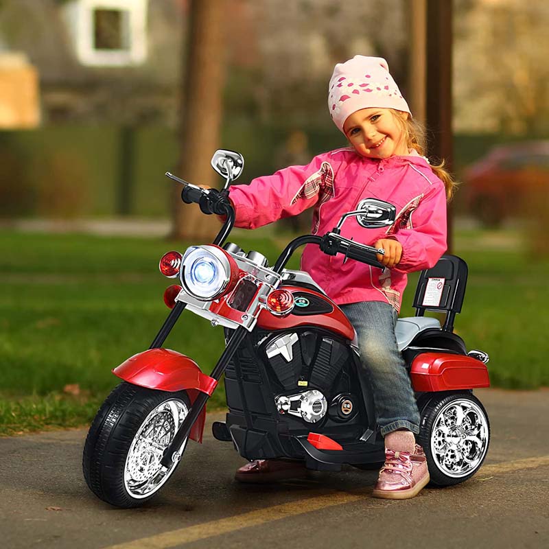 3 Wheel Kids Ride on Chopper-Style Motorcycle, 6V Battery Powered Kids Motorbike Trike Toy with Horn & Headlight