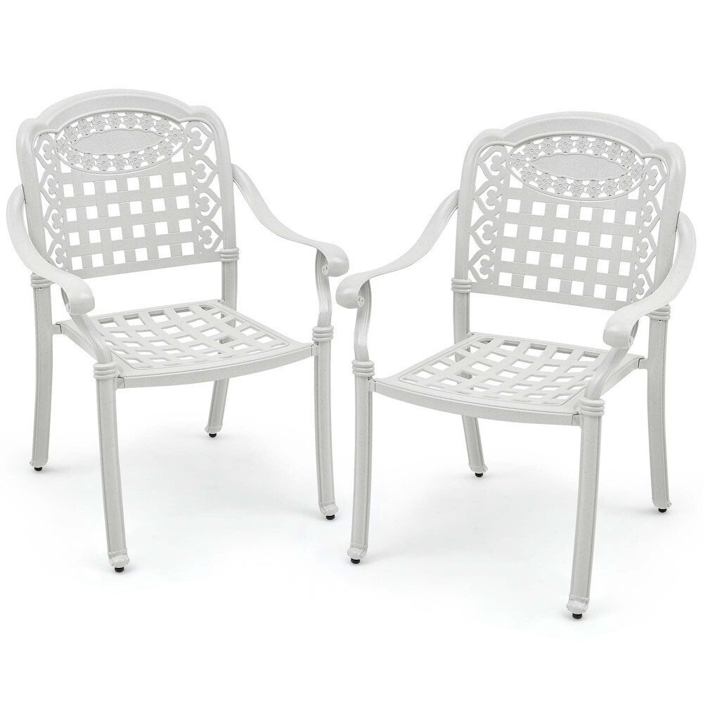 Costway 2pcs Patio Cast Aluminum Armrest Chairs Dining Stackable   See Details