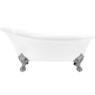 AKDY Clawfoot Bathtub - 69 in. Glossy White Acrylic Bathtub - Modern Flat Bottom Stand Alone Tub - Luxurious SPA Tub BT0216