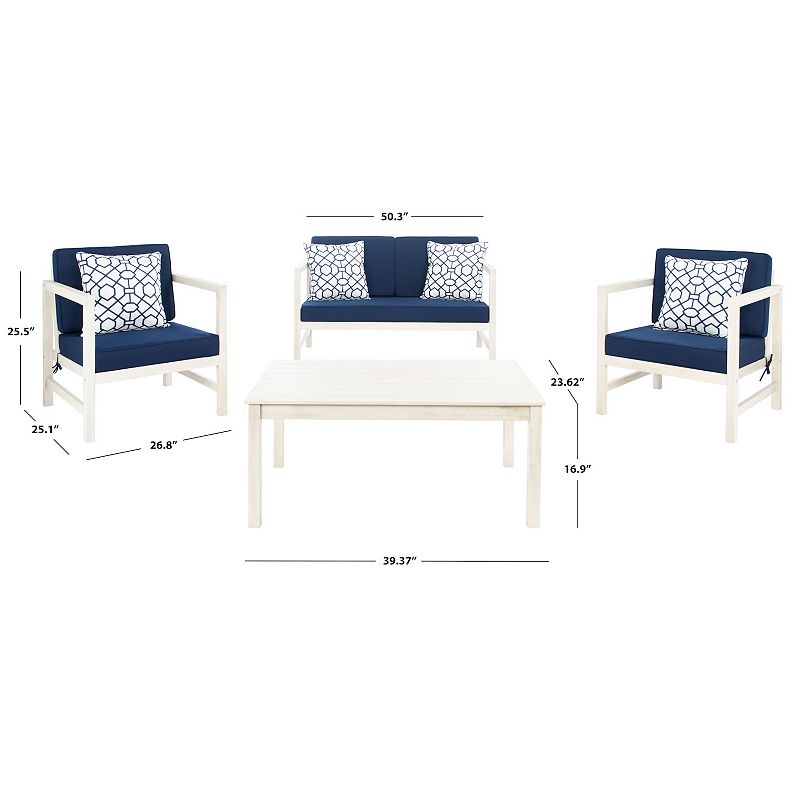 Safavieh Montez Outdoor Patio Loveseat， Chair and Coffee Table 4-piece Set