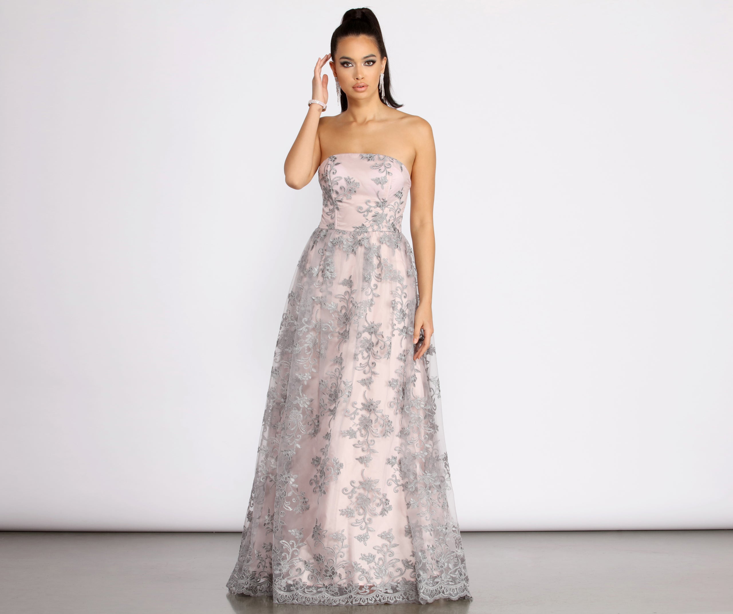 Sinclair Embroidered Strapless Ball Gown