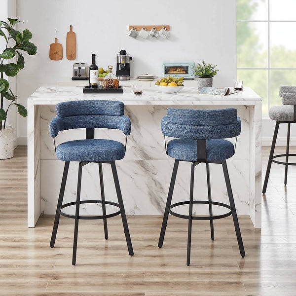 Hausfame Set of 2 Linen Swivel Counter and Bar Stool with Metal Footrest - N/A