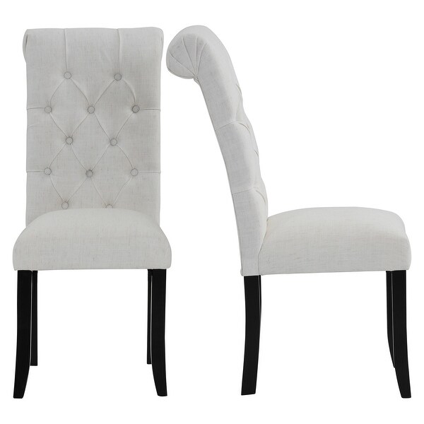 Fabric Tufted Dining Chair with Wooden Legs (Set of 2)