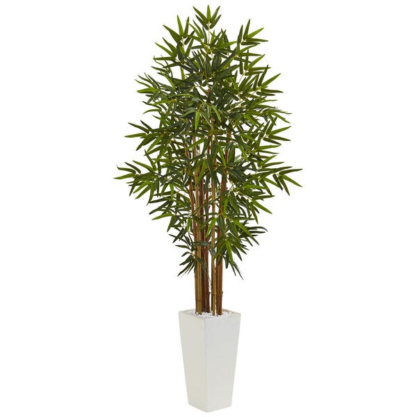 Nearly Natural Green 5foot Bamboo Tree in White Tower Planter