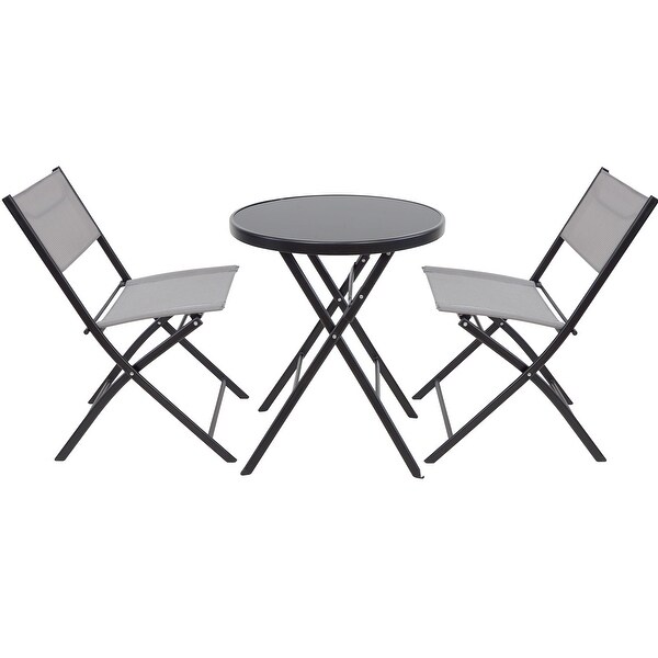 3Piece set Folding Table and two Chair Seats foldable Gray Party Dining Event