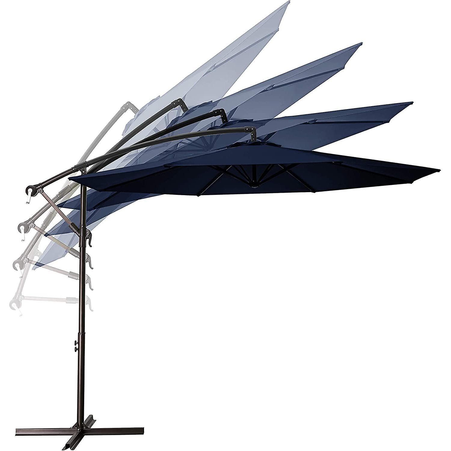 10ft Outdoor Umbrella Patio Offset Cantilever Umbrella， Large Market Deck Pool Backyard Umbrella With Cross Base and 10ft Dia Shade Table With 5 To 8 Ch