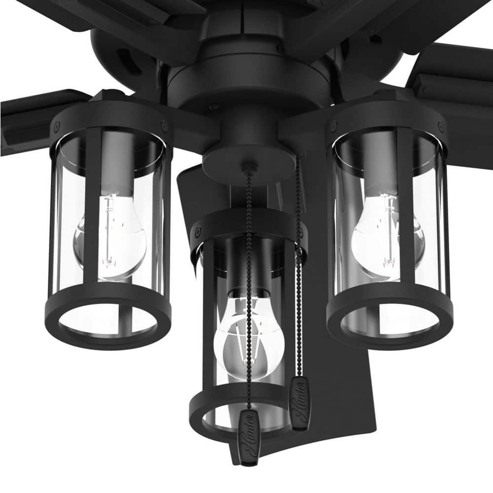 Hunter Lawndale 52 in IndoorOutdoor Matte Black Ceiling Fan with Light Kit Included