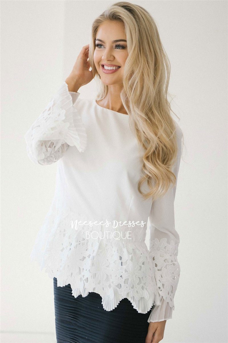 Stunning Lace & Pleats Bell Sleeve Blouse