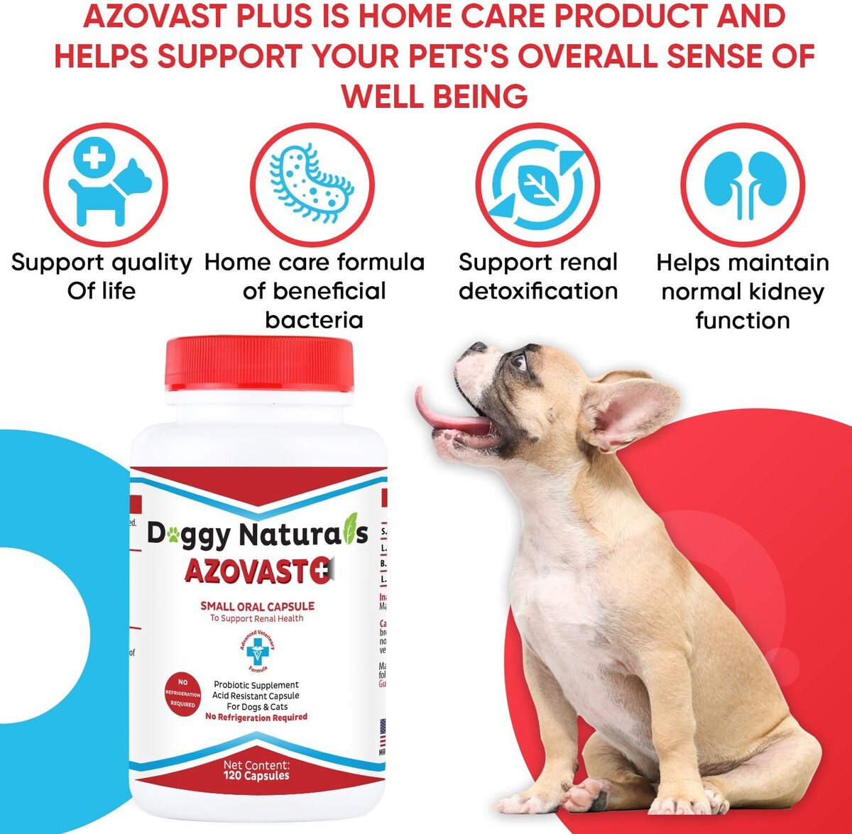 Pet Health Pharma Azovast Plus Capsule Kidney Supplement for Dogs and Cats， 120 count