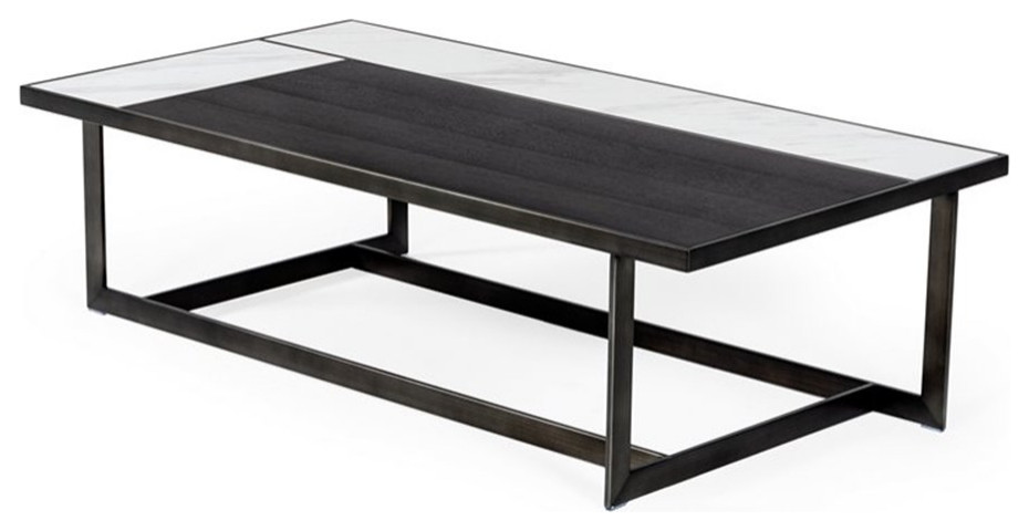 Limari Home Fargo 51 quotRectangular Ceramic  ampBronze Coffee Table   Black/White   Transitional   Coffee Tables   by Homesquare  Houzz