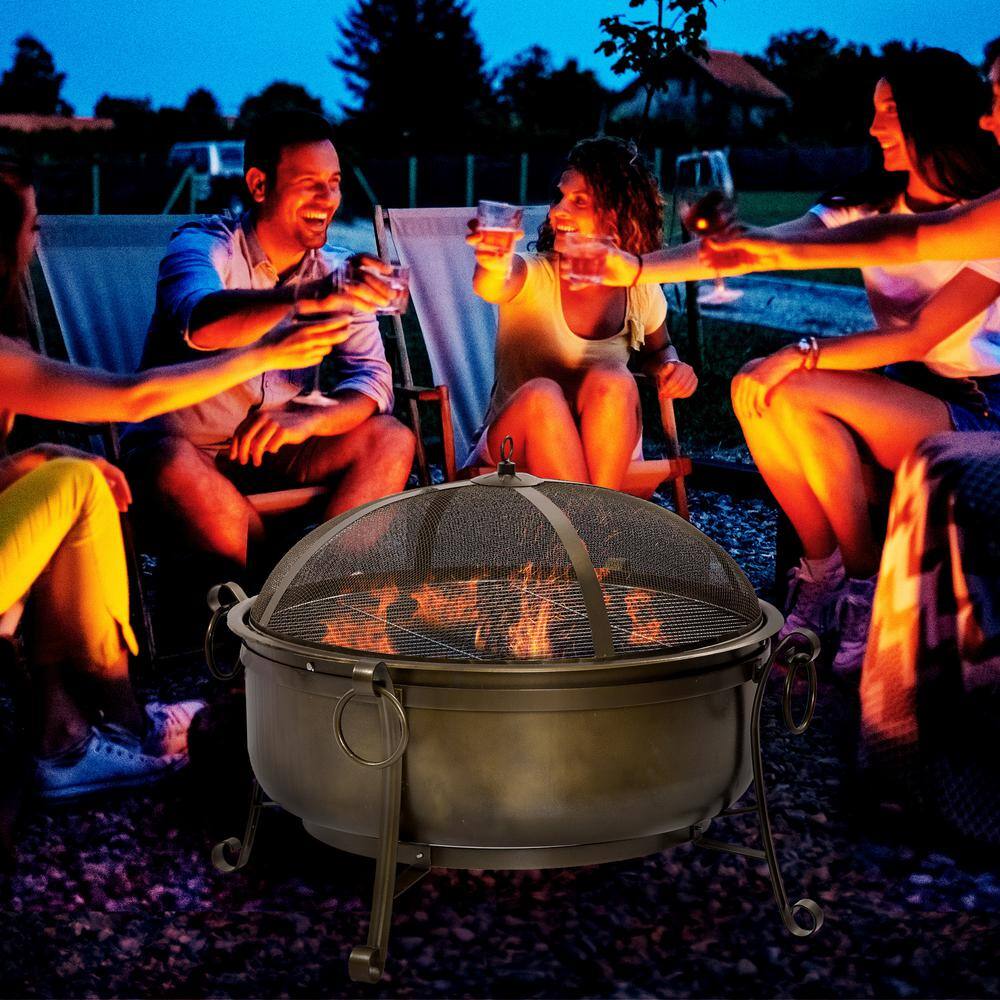 Outsunny 37 in. 2-in-1 Outdoor Fire Pit with BBQ Grill Patio Heater Wood Charcoal Burner Firepit Bowl with Spark Screen Cover 842-242