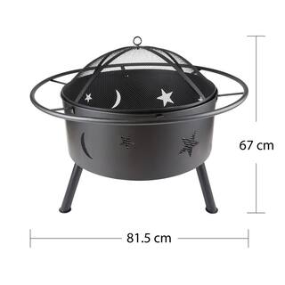 Tidoin 32 in. Outdoor Metal Burning Wood Black Fire Pit with Cover and Poker HS-YDYL-32D