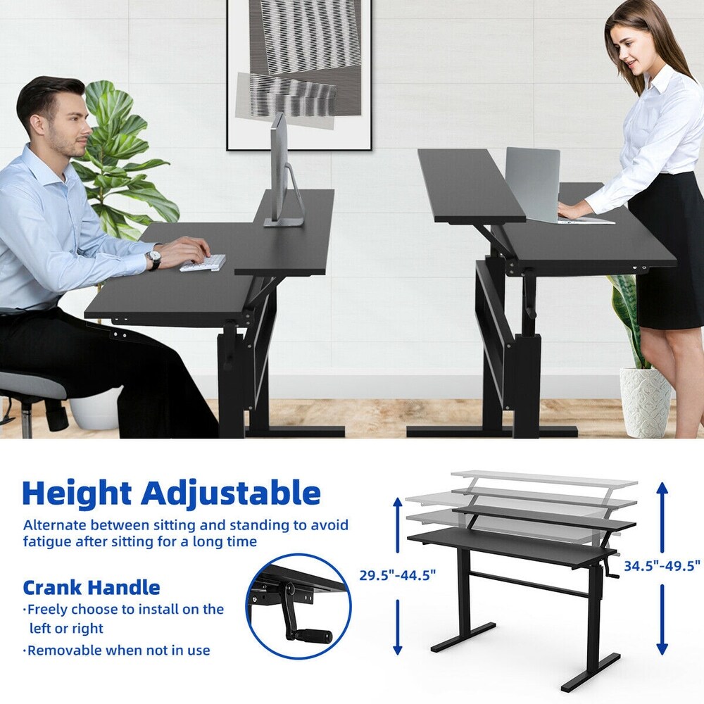 Gymax Standing Desk Crank Adjustable Sit to Stand Workstation with