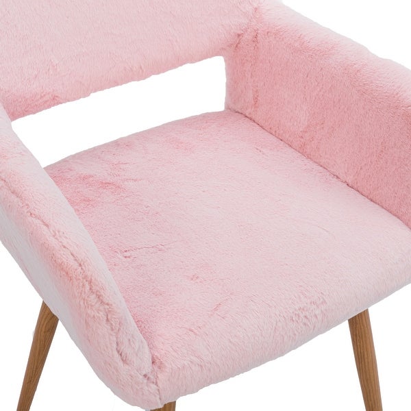Dining Chairs with Faux Fur， Mid Century Side Chairs with Solid Painting Steel Leg for Dining Room