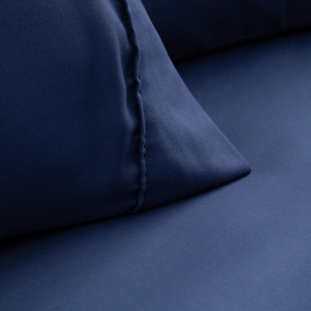 Solid 4 Piece Double Navy Sheet Set