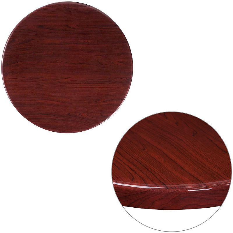 Emma and Oliver 24 Round High-Gloss Walnut Resin Table Top with 2 Thick Drop-Lip